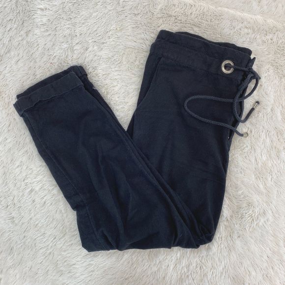 Urban Outfitters Black Cotton Grommet Drawstring Cuffed Pants Size XS - Picture 1 of 7